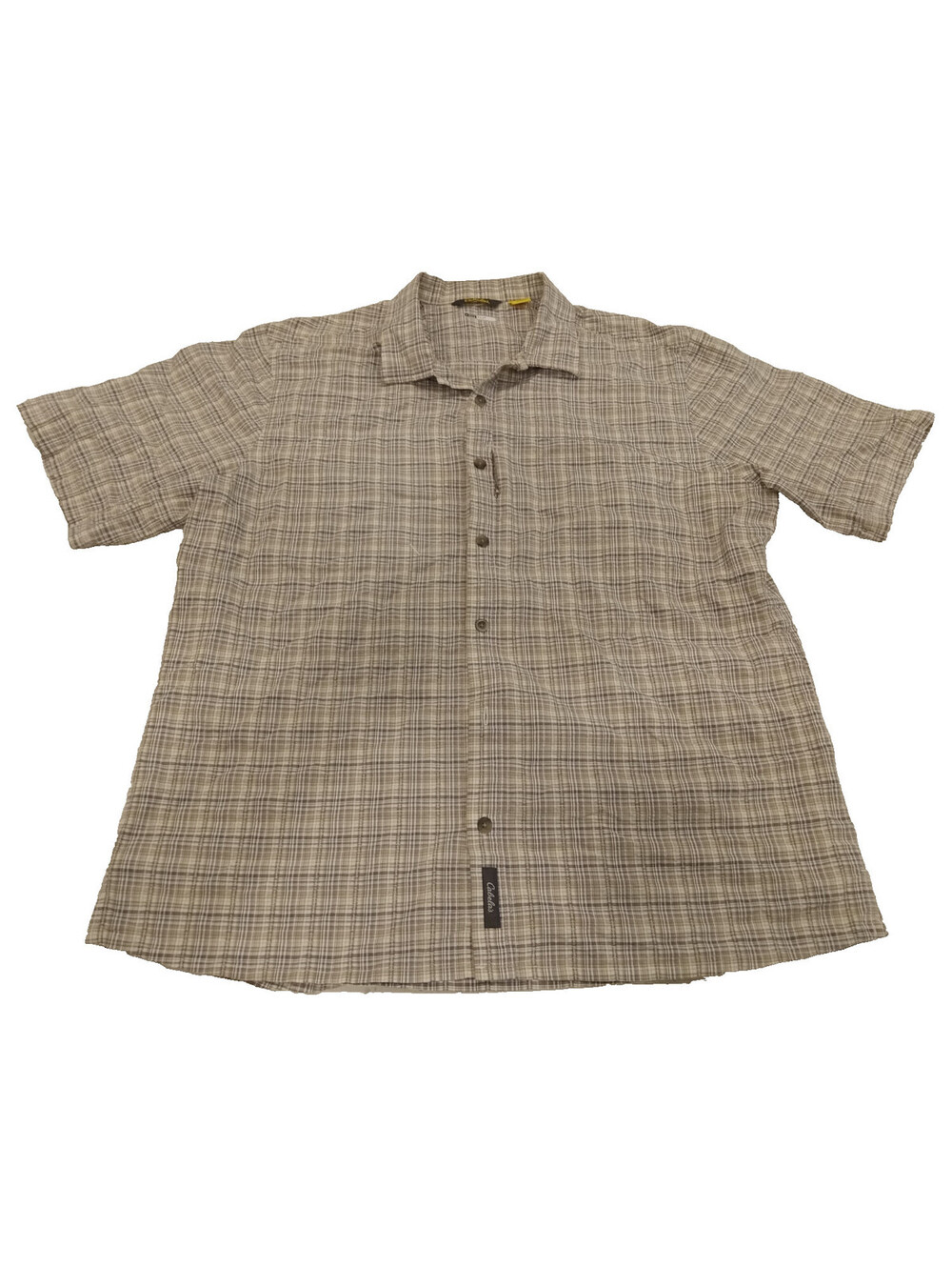 Cabela's CoolMax Shirt Mens Large Beige Gray Plaid Short Sleeve Button Down L